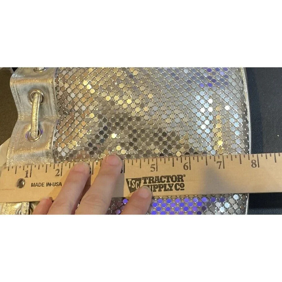 Silver Metal Mesh Crossbody Drawstring Handbag Purse Retro Y2K Preppy Festival - Picture 3 of 5